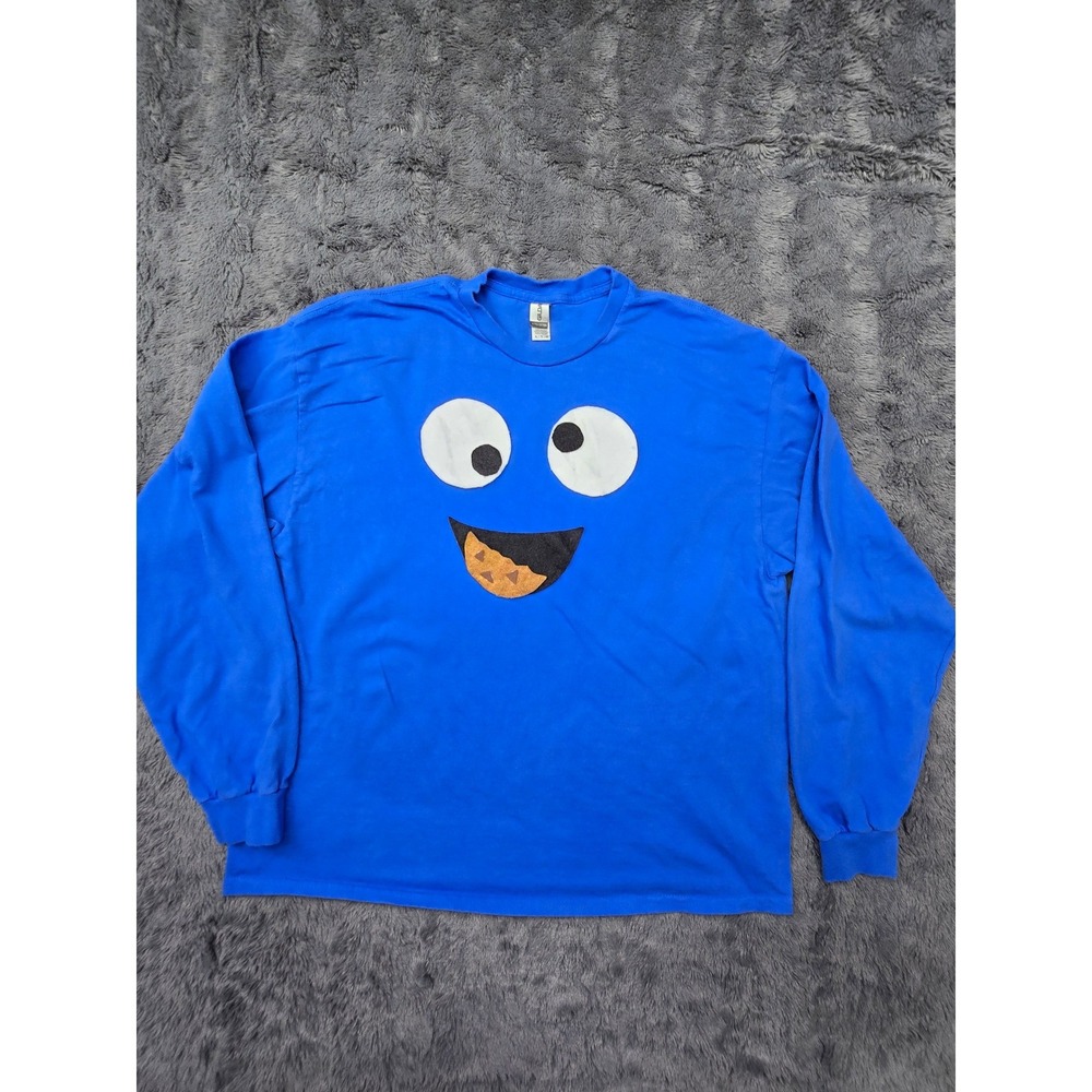Gildan Ultra Cotton Blue Cookie Monster Graphic Long Sleeve T-Shirt Mens XL